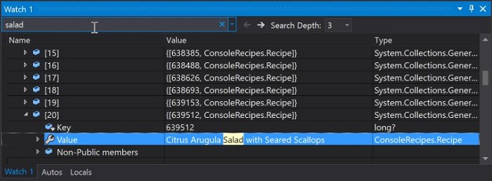 Visual Studio 2019 Debugger Search 1