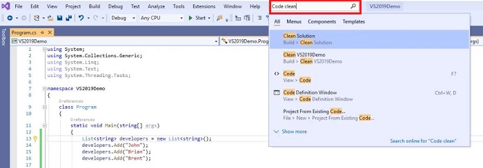 Visual Studio 2019 Search Box 1