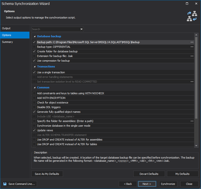 Synchronization Options