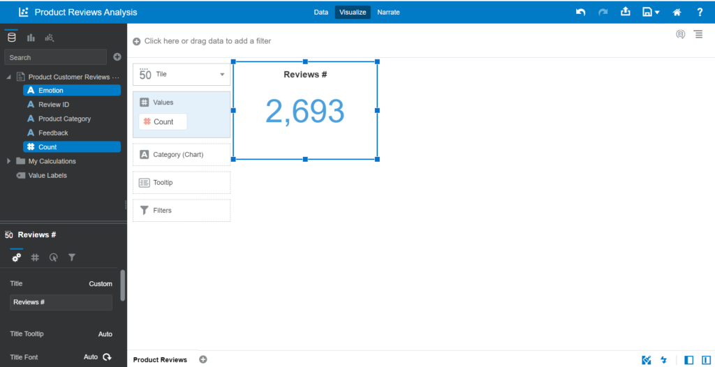 Create the Tile chart for the number of customer reviews