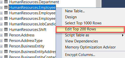 Edit Top 200 Rows