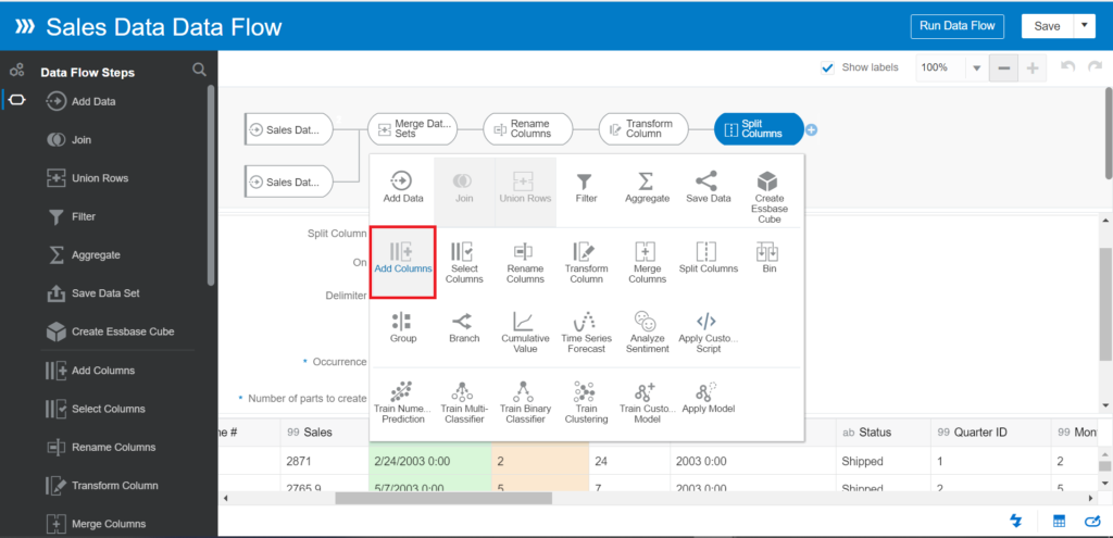 Click on the Plus icon of the Split Columns step > Add Columns.