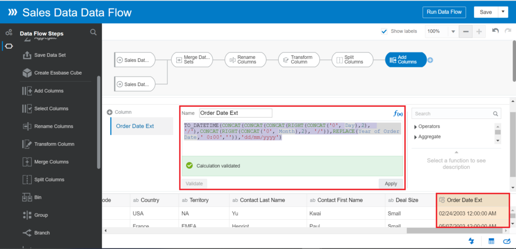 use TO_DATETIME to convert the combination to the DATE datatype within the dd/mm/yyyy format.