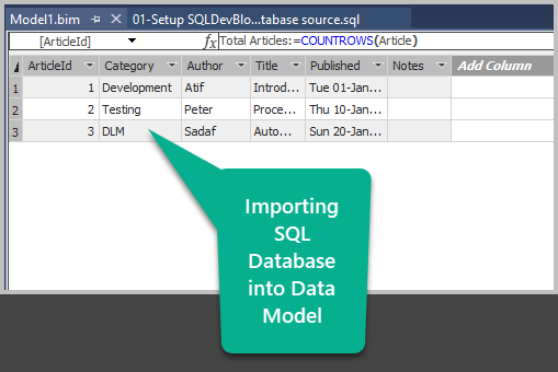 Importing Database into the Data Model