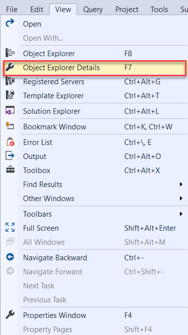 Navigating to Object Explorer Details