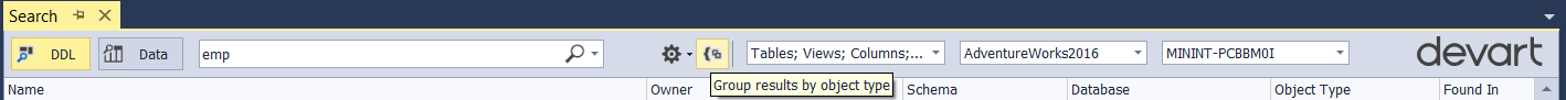 Group Results by Object Type Icon