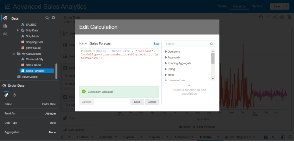 creating a Forecast of Sales for the next 90 days using the ARIMA algorithm and a Confident interval of 70%