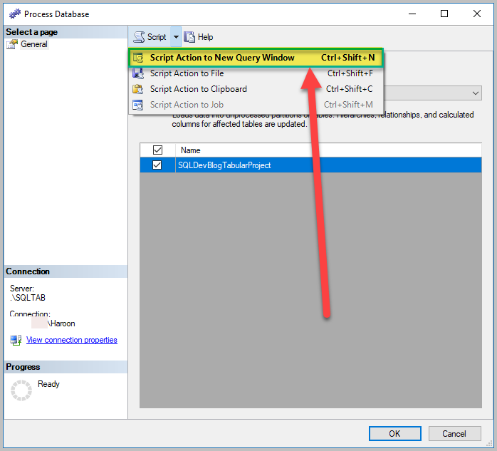 Script Action To New Query Window