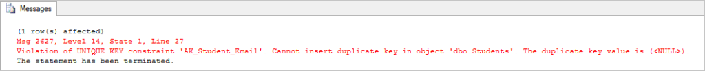 unique constraint violation message