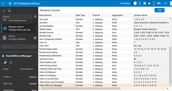 Rename and update the Data Type, Properties, and Aggregation functions accordingly