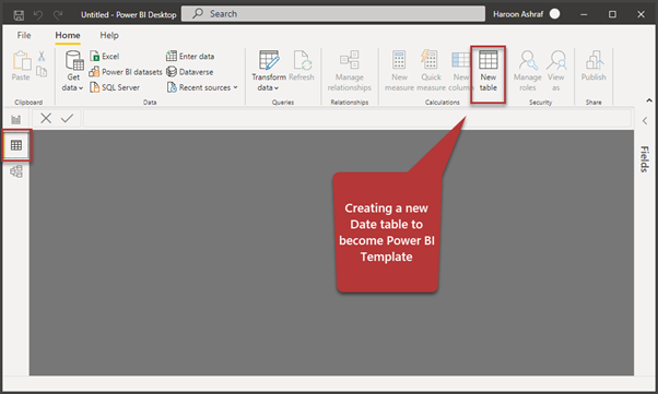 Creating a new Date table to become Power BI Template