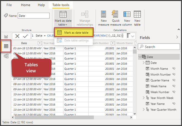 Mark the table as Date Table