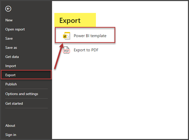 Export as Power BI Template