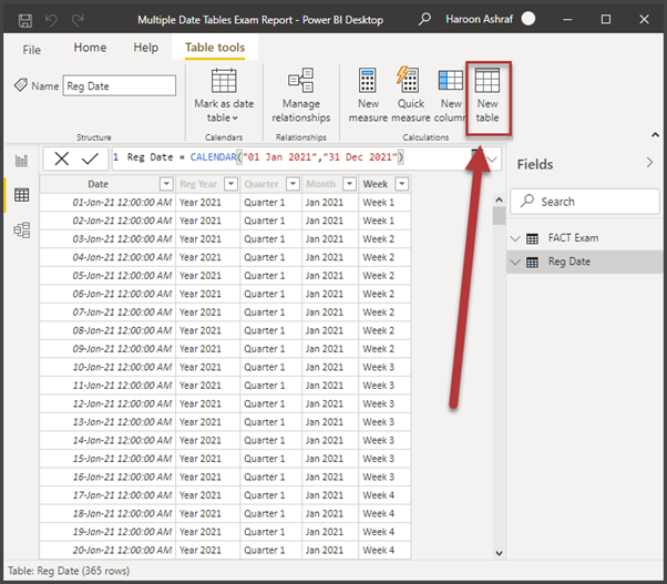 Create the Exam Date Table from the Registration Date Table 