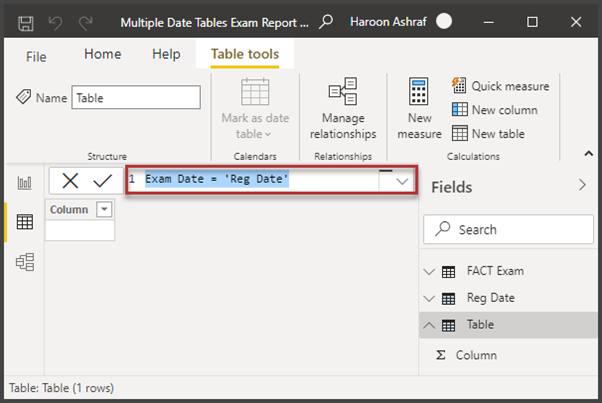 Creating a calculated table