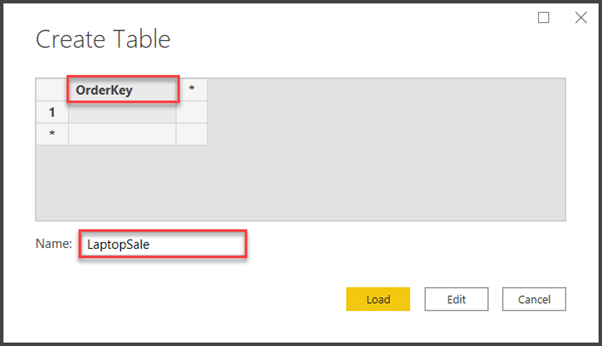 Rename Column 1 to OrderKey and rename the table to Laptop Sale