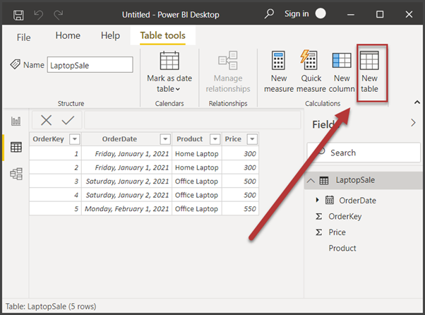 Create a new Date Table