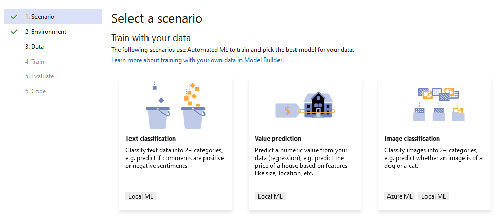 Choosing Image Classification in ML.NET Model Builder