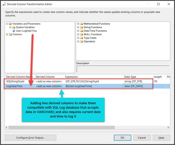 Add another Derived Column Transformation to convert StringToyId derived column into SQLStringToyId.