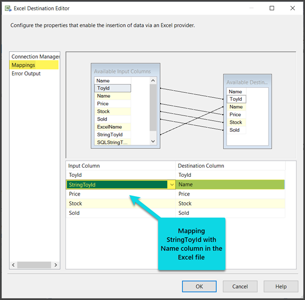 Mapping StringToyId with Name column in Excel file