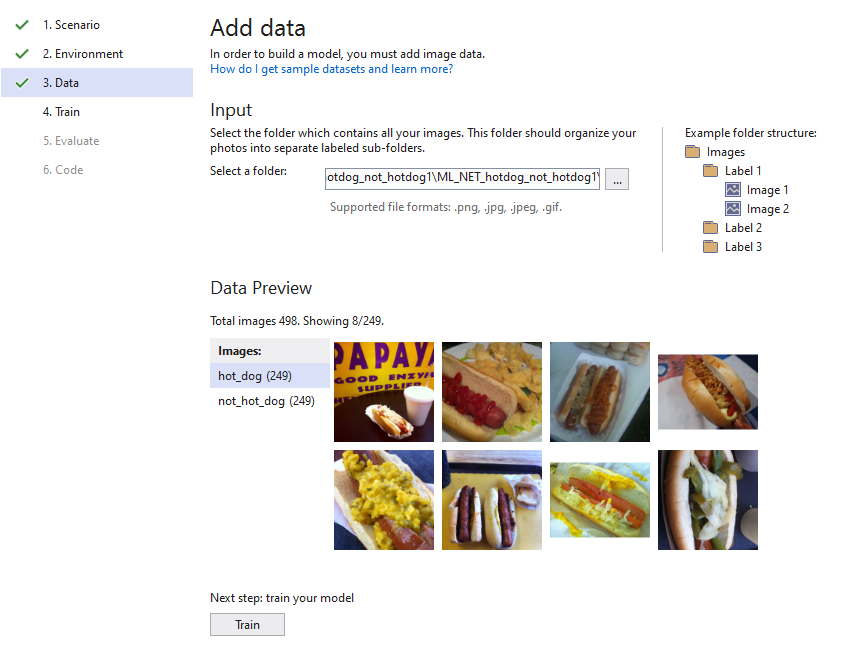 data preview shows how many images there are in each category folder