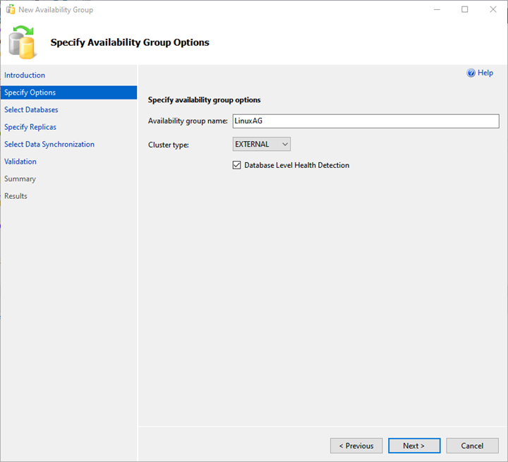 Specify Availability Group Option