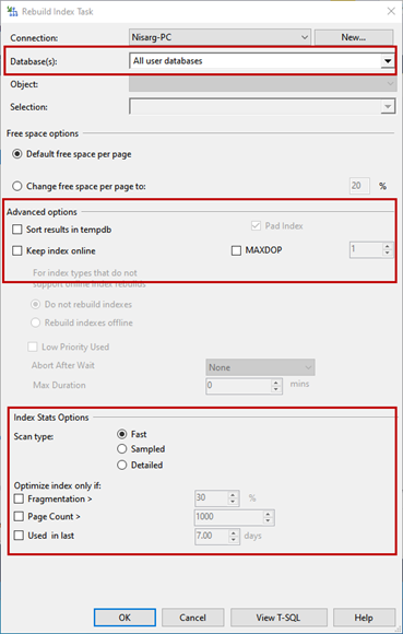 Practical creation, deployment, and execution of SSIS package. Rebuild Index Task Settings window