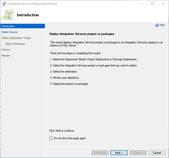 Practical creation, deployment, and execution of SSIS package. Integration Services Deployment Wizard