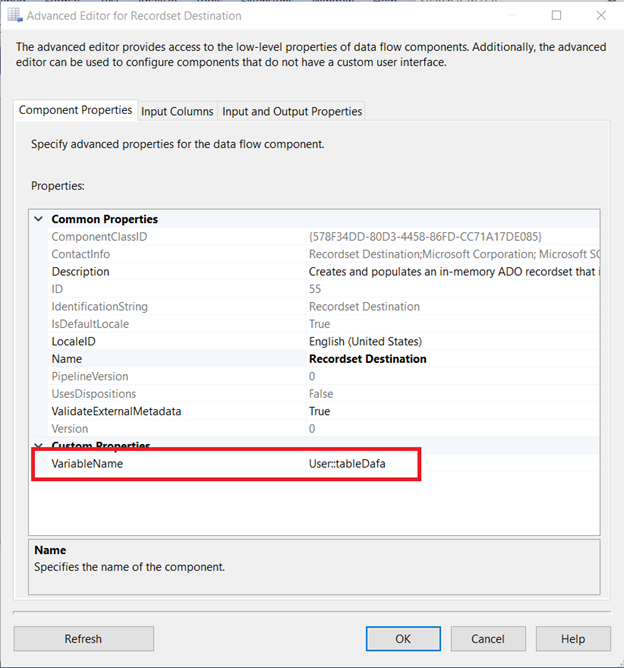 Setting the recordset variable to tableData.