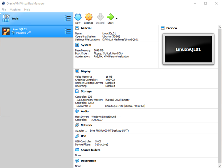 Oracle VM VirtualBox Manager settings