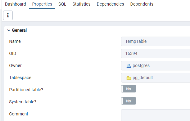 table properties