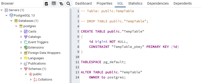 script for an existing table in postgres database