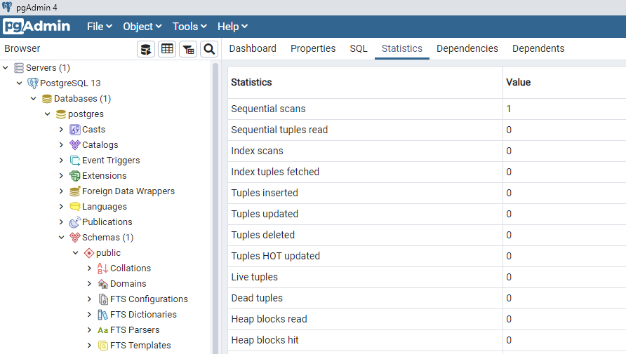 table statistics in postgres