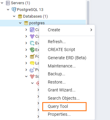 query tool in postgres