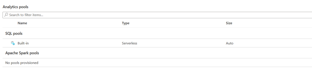 analytics pools section