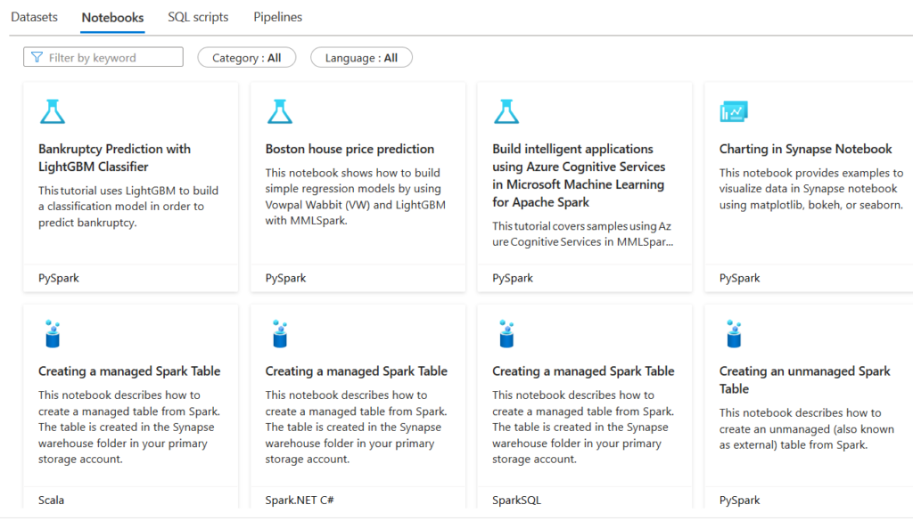 Notebooks in Synapse Analytics workspace