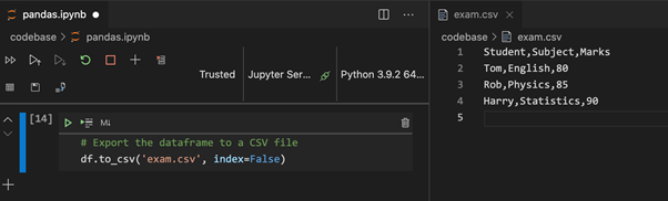 Writing data from Dataframe to a CSV