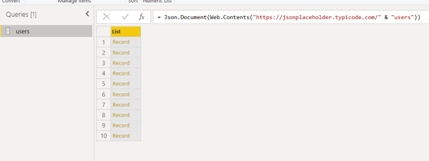 It may take some time to import all the data. Once it is done, the Power BI Query Editor will automatically open and present the imported JSON records in the list format