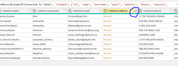 You can expand the address and company columns too. To expand the address column, click the double arrow symbol next to column name