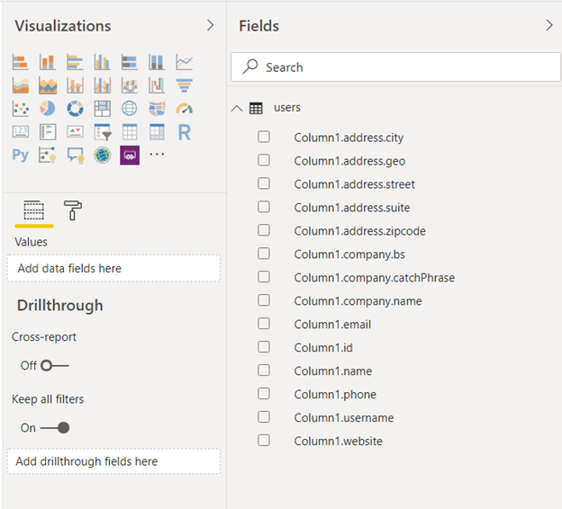 The reports view will automatically open. There you can see your table columns in the Fields