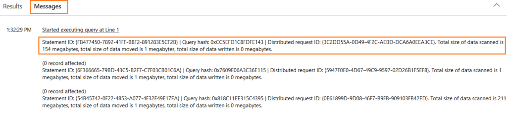 message section in Azure Synapse Workspace