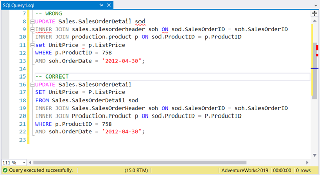 Syntax error appears in SSMS when MySQL UPDATE syntax is used