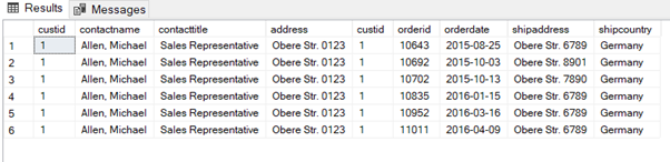 SQL INNER JOIN - Output of Listing 7