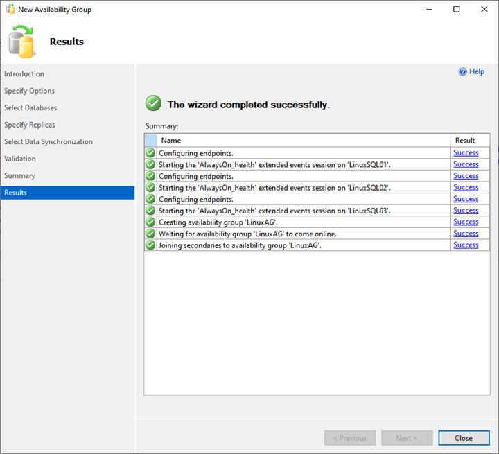 New Availability Group - Results