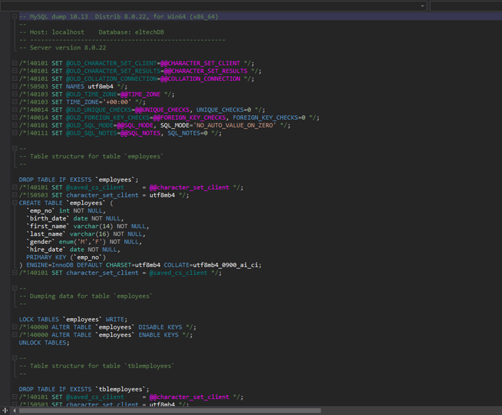 The mysqldump command generates MySQL queries to create objects and data