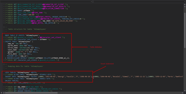 Open the tblemployees.sql file to view the content