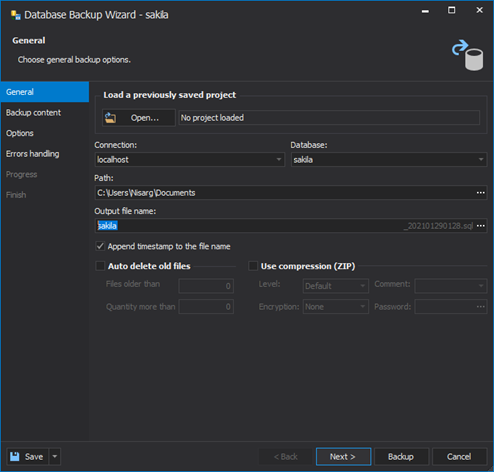 Specify the retention period for the database backup files and enable backup compression