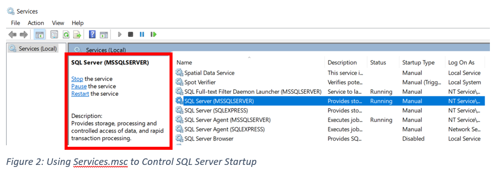 Using Services.msc to Control SQL Server Startup