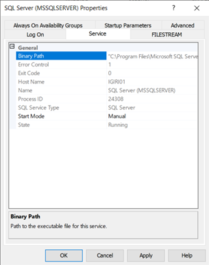 SQL Server Service Information