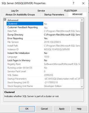 “Clustered” status in the Advanced section